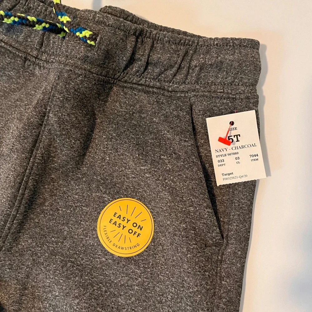 Cat & Jack Boys Charcoal Heather Jogger Pants 5T Easy On Flexible Drawstring
